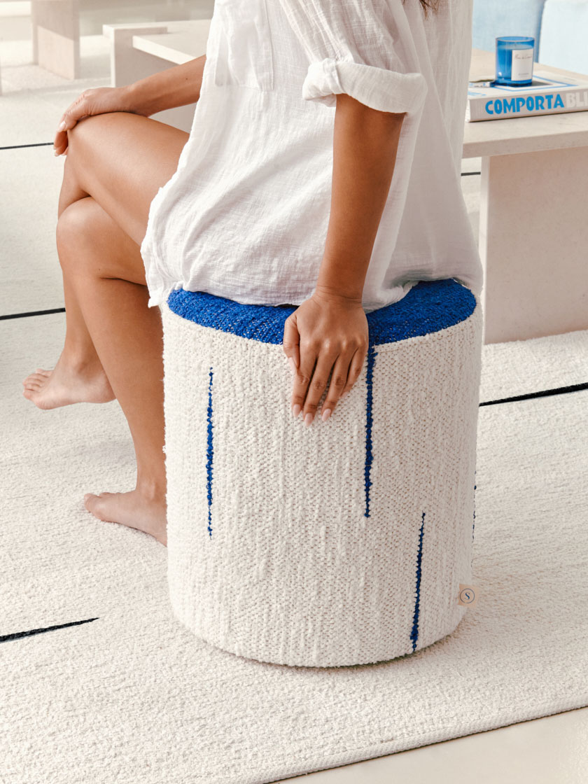 Comporta pouf | Cream & Saudade Blue